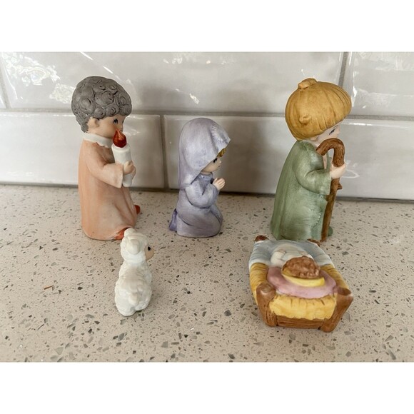 Homco 5 Piece Children's Nativity Set 5502 Porcelain Figurines Vintage Taiwan - Picture 6 of 7